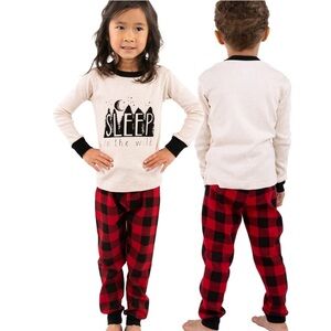 2/$30 Lazy One - Kids Pajama Set - Cream and Red Plaid Print - Sleep in Wild NWT